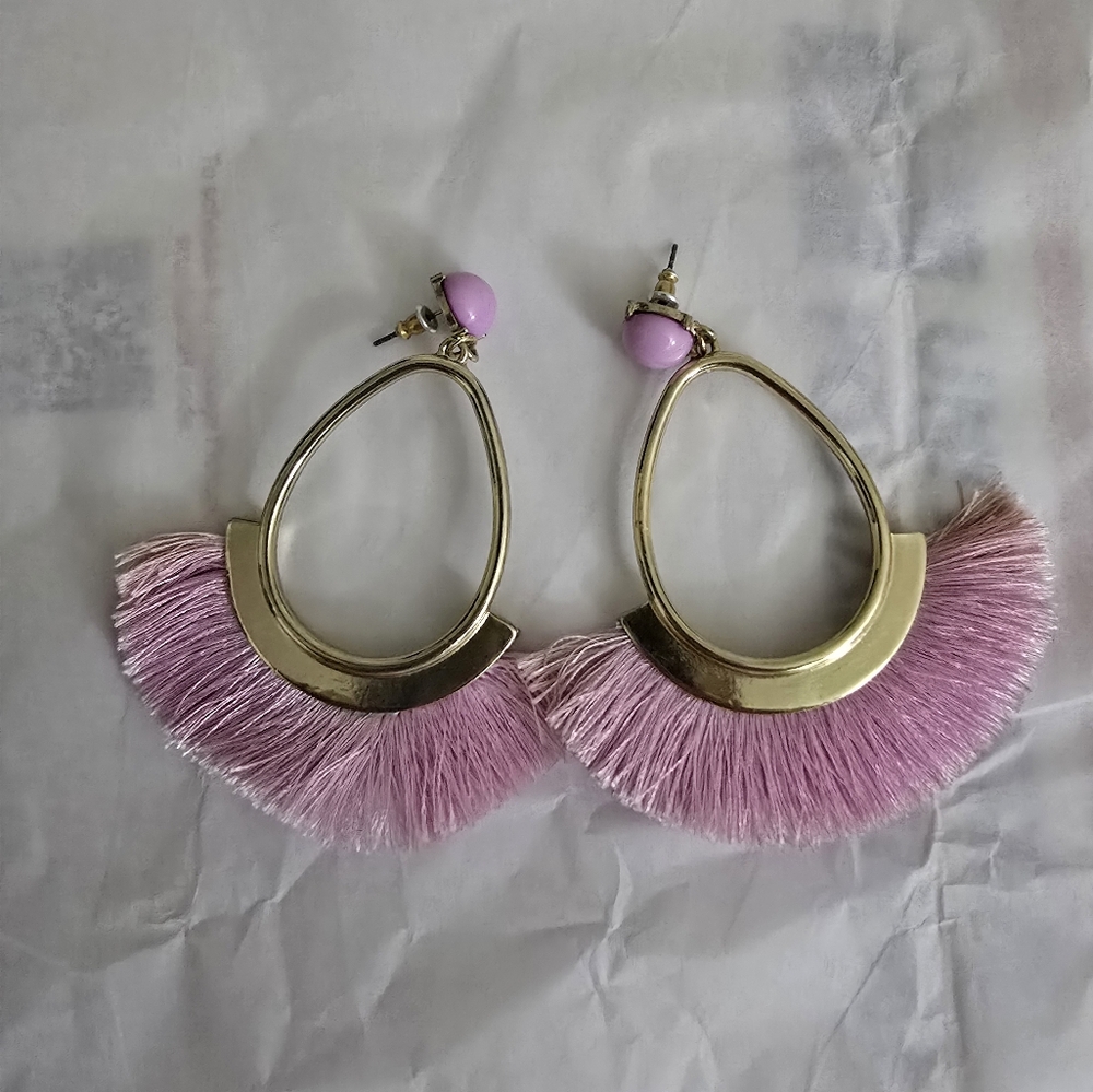 Sugarfix Pink and Gold Teardrop Fringe Earrings